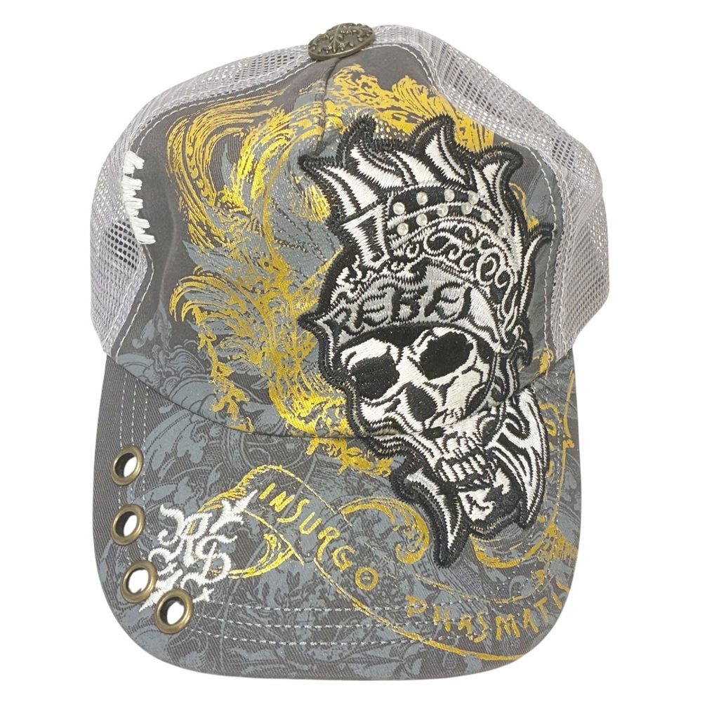 Rebel Spirit Grey Skull Printed Mesh Adjustable‎ Trucker Hat One Size